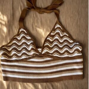 Brown and White Striped Halter Top